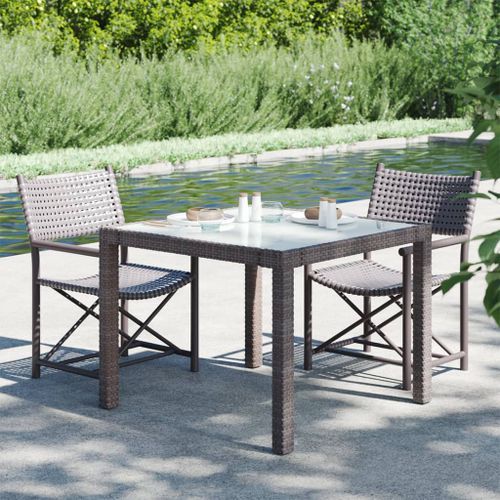 Table de jardin 90x90x75 cm Verre trempé/résine tressée Marron - Photo n°2; ?>