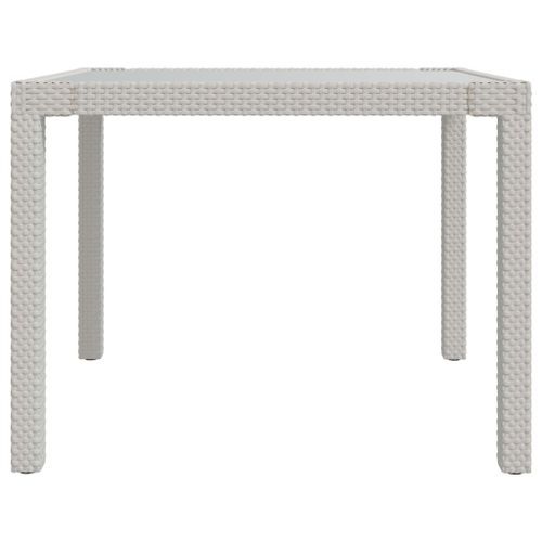 Table de jardin 90x90x75cm Verre trempé et résine tressée Blanc - Photo n°3; ?>