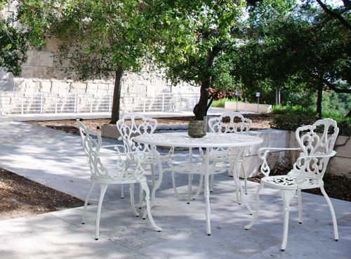 Table de jardin aluminium moulée blanche Vikola 110 cm - Photo n°2; ?>