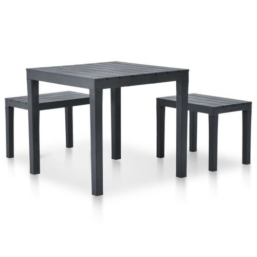 Table de jardin avec 2 bancs Plastique Anthracite - Photo n°2; ?>