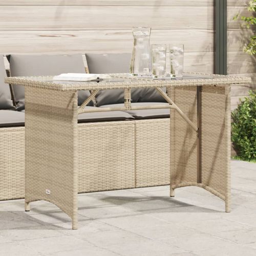 Table de jardin avec dessus en verre beige 110x68x70 cm rotin - Photo n°2; ?>