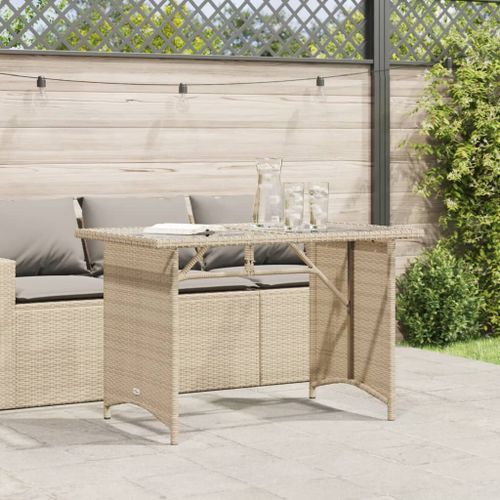 Table de jardin avec dessus en verre beige 110x68x70 cm rotin - Photo n°3; ?>