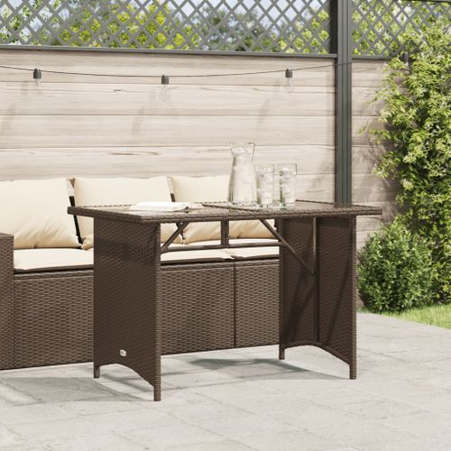 Table de jardin avec dessus en verre marron 110x68x70 cm rotin - Photo n°3; ?>