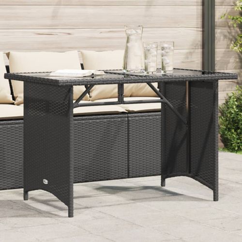 Table de jardin avec dessus en verre noir 110x68x70 poly rotin - Photo n°2; ?>