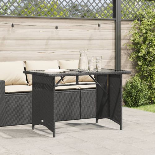 Table de jardin avec dessus en verre noir 110x68x70 poly rotin - Photo n°3; ?>