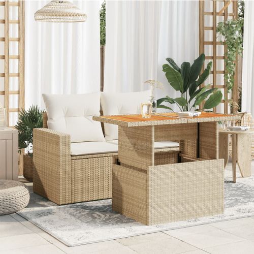 Table de jardin beige 100x55x73cm résine tressée et bois acacia - Photo n°3; ?>