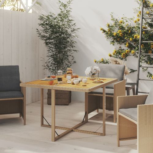 Table de jardin Beige 109x107x74 cm Résine tressée bois massif - Photo n°3; ?>