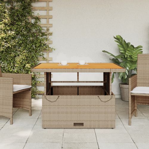 Table de jardin beige 110x110x71 cm résine tressée bois acacia - Photo n°3; ?>