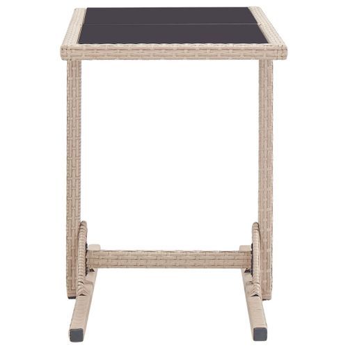 Table de jardin Beige 110x53x72 cm Verre et résine tressée - Photo n°3; ?>