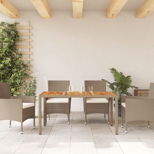 Table de jardin beige 150x90x75 cm résine tressée bois d'acacia - Photo n°3; ?>