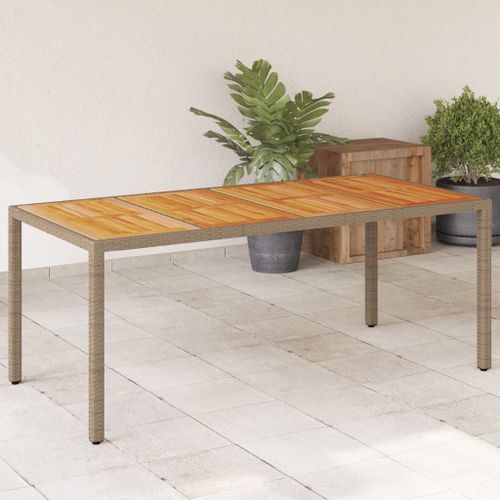 Table de jardin beige 190x90x75 cm résine tressée bois d'acacia - Photo n°2; ?>