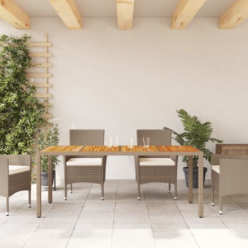 Table de jardin beige 190x90x75 cm résine tressée bois d'acacia - Photo n°3; ?>