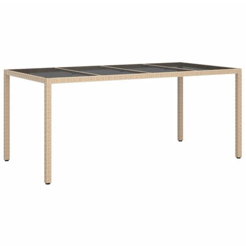 Table de jardin Beige 190x90x75 cm Verre trempé/résine tressée - Photo n°2; ?>