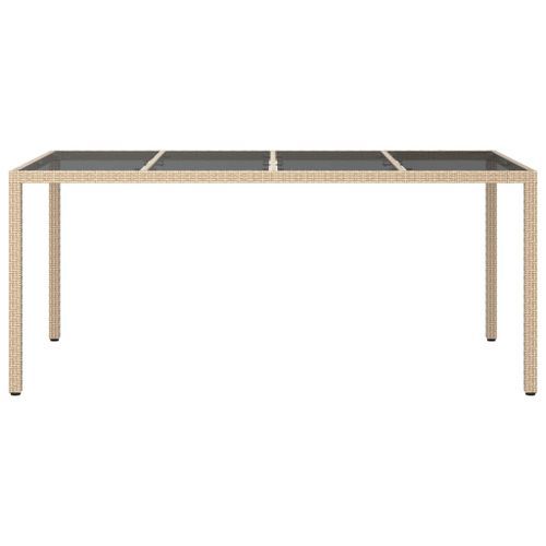 Table de jardin Beige 190x90x75 cm Verre trempé/résine tressée - Photo n°3; ?>