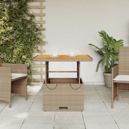 Table de jardin beige 80x80x71 cm résine tressée et bois acacia - Photo n°3; ?>