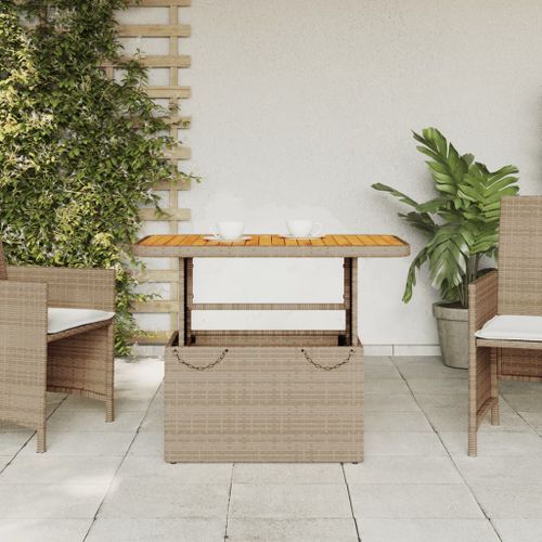 Table de jardin beige 90x55x71 cm résine tressée et bois acacia - Photo n°3; ?>