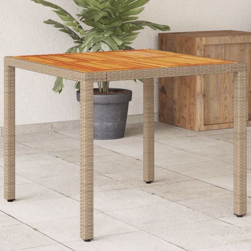 Table de jardin beige 90x90x75 cm résine tressée et bois acacia - Photo n°2; ?>