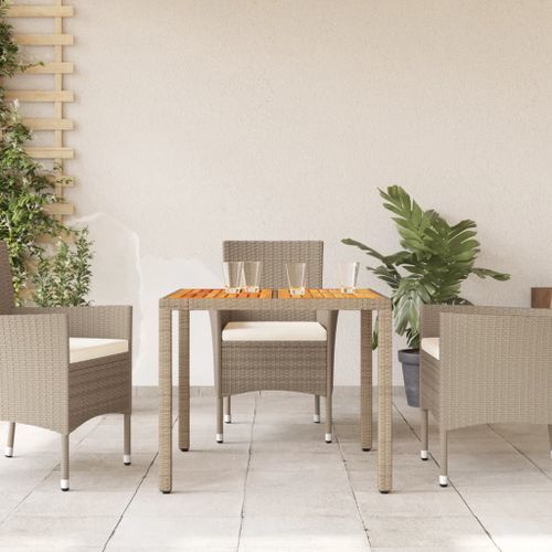 Table de jardin beige 90x90x75 cm résine tressée et bois acacia - Photo n°3; ?>