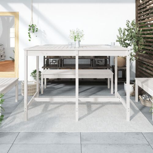 Table de jardin blanc 159,5x82,5x110 cm bois massif de pin - Photo n°3; ?>