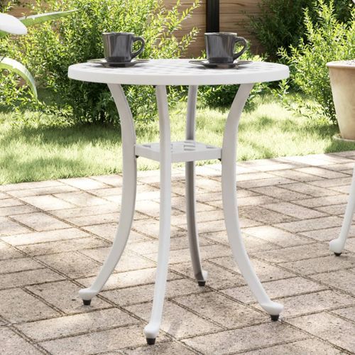 Table de jardin blanc Ø48x53 cm aluminium coulé - Photo n°2; ?>