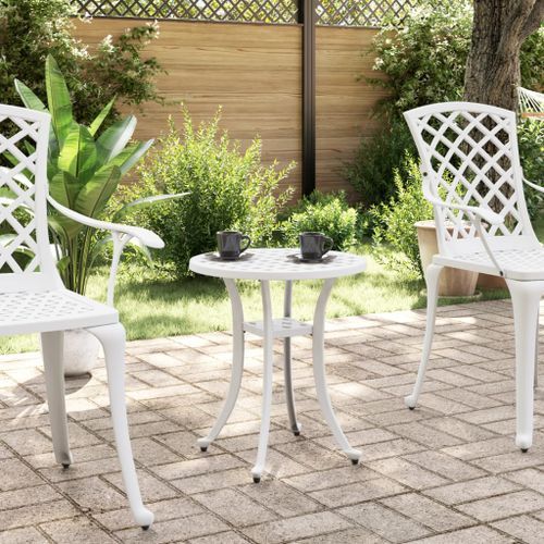 Table de jardin blanc Ø48x53 cm aluminium coulé - Photo n°3; ?>