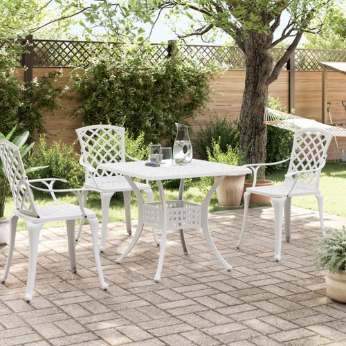 Table de jardin blanc 80x80x75 cm aluminium coulé - Photo n°3; ?>