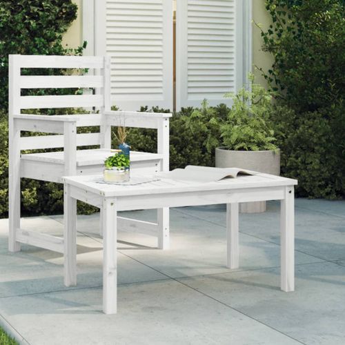 Table de jardin blanc 82,5x50,5x45 cm bois massif de pin - Photo n°2; ?>