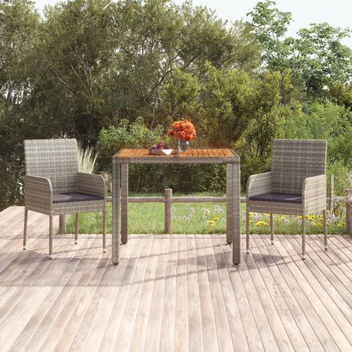 Table de jardin dessus en bois Gris 90x90x75 cm Résine tressée - Photo n°2; ?>