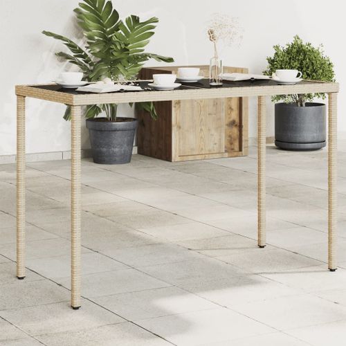 Table de jardin dessus en verre beige 115x54x74 cm poly rotin - Photo n°2; ?>