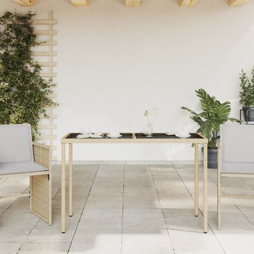 Table de jardin dessus en verre beige 115x54x74 cm poly rotin - Photo n°3; ?>