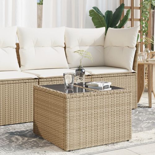 Table de jardin dessus en verre beige 55x55x37cm résine tressée - Photo n°2; ?>