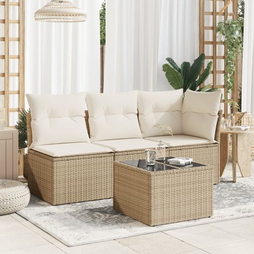 Table de jardin dessus en verre beige 55x55x37cm résine tressée - Photo n°3; ?>