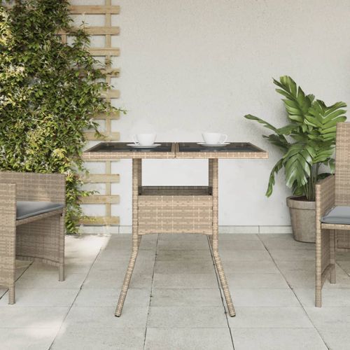 Table de jardin dessus en verre beige 80x80x75cm résine tressée - Photo n°3; ?>