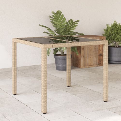 Table de jardin dessus en verre beige 90x90x75cm résine tressée - Photo n°2; ?>