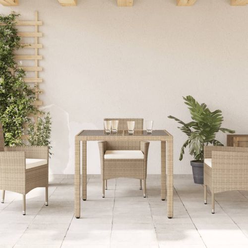 Table de jardin dessus en verre beige 90x90x75cm résine tressée - Photo n°3; ?>