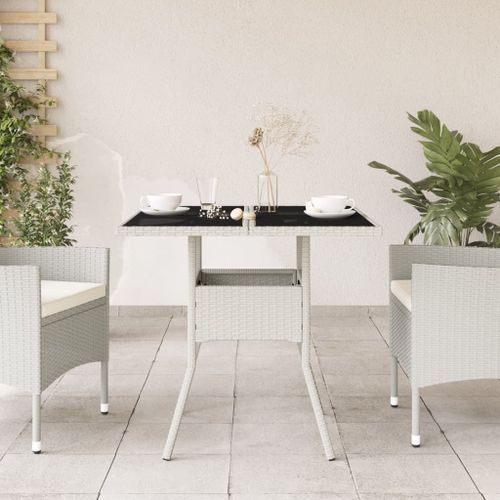 Table de jardin dessus en verre blanc 80x80x75cm résine tressée - Photo n°3; ?>