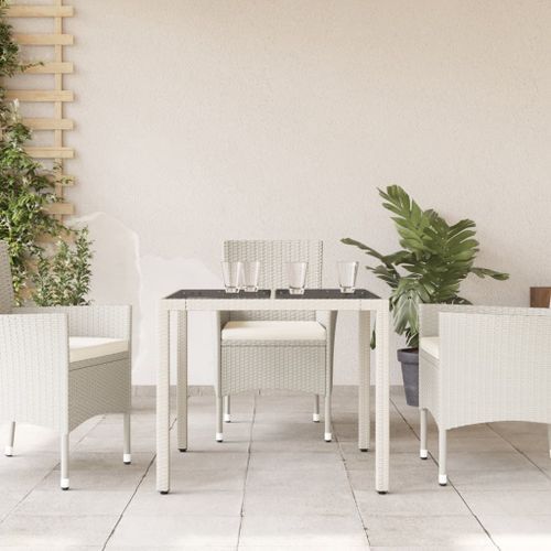 Table de jardin dessus en verre blanc 90x90x75cm résine tressée - Photo n°3; ?>