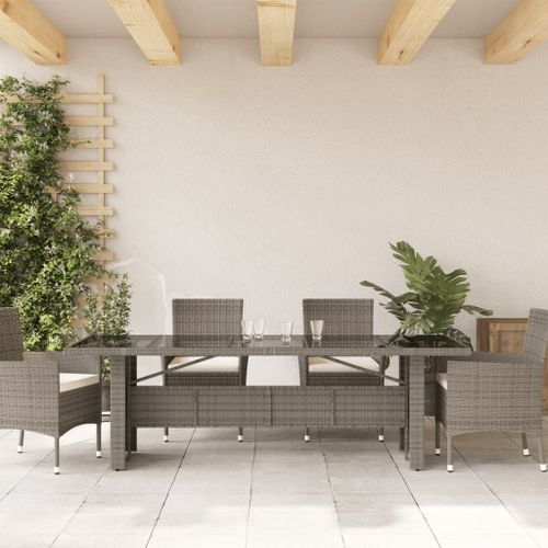 Table de jardin dessus en verre Gris 240x90x75cm Résine tressée - Photo n°3; ?>