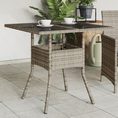 Table de jardin dessus en verre gris 80x80x75 cm résine tressée - Photo n°2; ?>