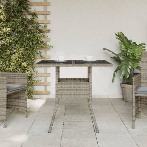 Table de jardin dessus en verre gris 80x80x75 cm résine tressée - Photo n°3; ?>