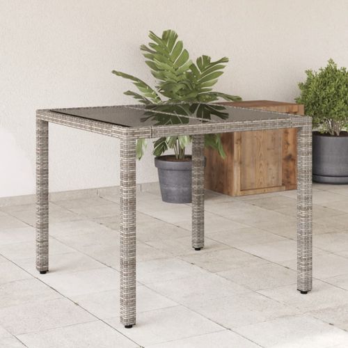 Table de jardin dessus en verre Gris 90x90x75 cm Résine tressée - Photo n°2; ?>