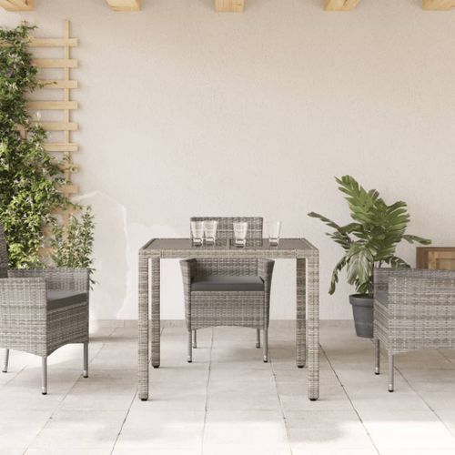 Table de jardin dessus en verre Gris 90x90x75 cm Résine tressée - Photo n°3; ?>