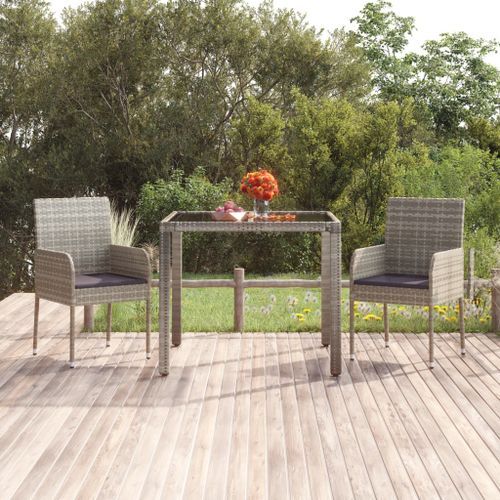 Table de jardin dessus en verre Gris 90x90x75 cm Résine tressée - Photo n°2; ?>