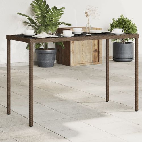 Table de jardin dessus en verre marron 115x54x74 cm poly rotin - Photo n°2; ?>