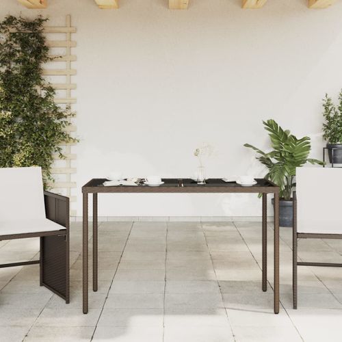 Table de jardin dessus en verre marron 115x54x74 cm poly rotin - Photo n°3; ?>