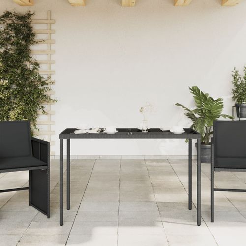 Table de jardin dessus en verre noir 115x54x74cm résine tressée - Photo n°3; ?>