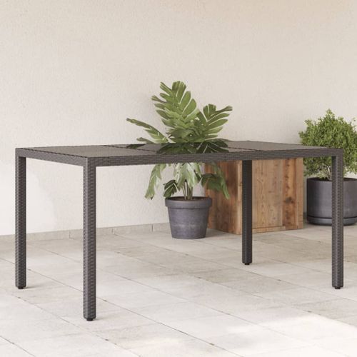 Table de jardin dessus en verre Noir 150x90x75cm Résine tressée - Photo n°2; ?>