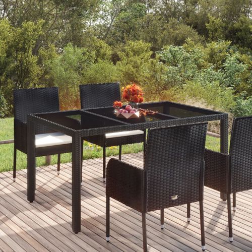 Table de jardin dessus en verre Noir 150x90x75cm Résine tressée - Photo n°2; ?>