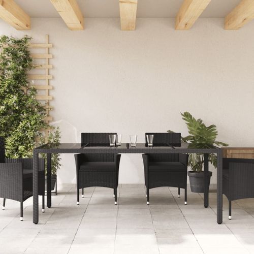 Table de jardin dessus en verre Noir 190x90x75cm Résine tressée - Photo n°3; ?>