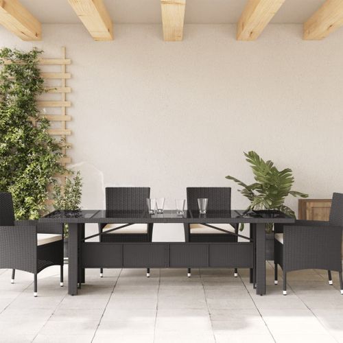 Table de jardin dessus en verre noir 240x90x75cm résine tressée - Photo n°3; ?>